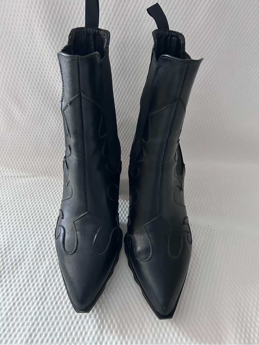 Lamoda Western Flame Faux Leather Pointed Toe Heeled Black Boots